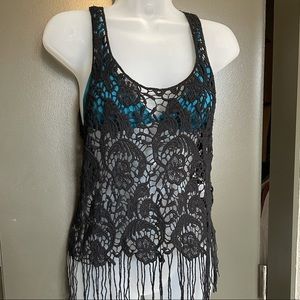 ✅3/$15 Charlotte Russe black lace fringe tank top